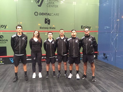 Resized World Junior Mens Championships - Day 3 - New Zealand Team on Glass Court